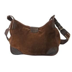 Prada Crocodile Brown Bag Suede Shoulder
